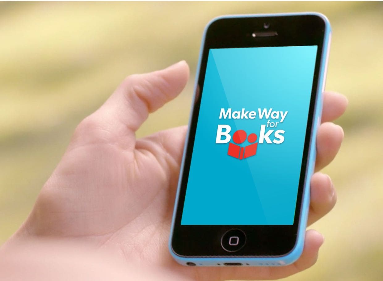 a smartphone showing the Make Way for Books app