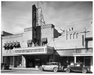 1941 front of the Fox Theatre, with old cars parked on Congress St.